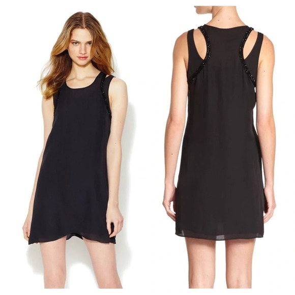 New Rebecca Minkoff Black Silk Mini Short Beaded Dress 0 - Picture 1 of 8
